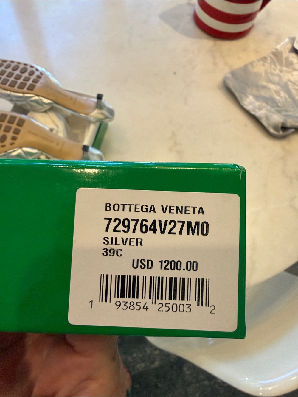 Bottega Veneta Quilted Padded Metallic Silver Slide 1 1/2” kitten heel - Picture 11 of 11